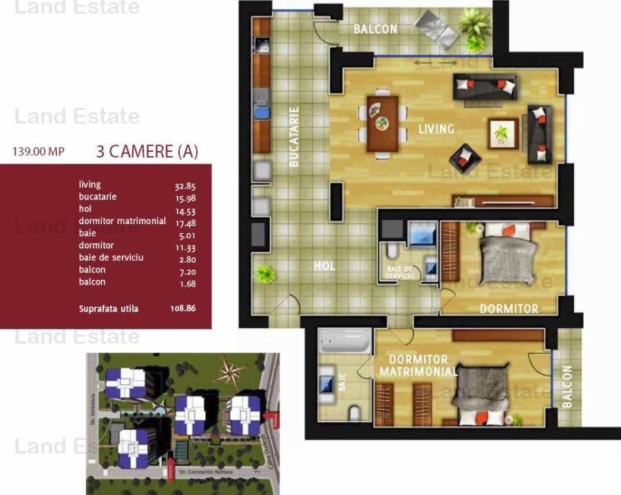 3 camere In City Residence-tip A ( 2 locuri parcare )
