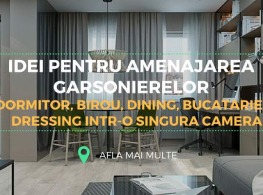 Dormitor, living, dining, birou si dressing intr-o singura camera! Idei pentru amenajarea unei garsoniere